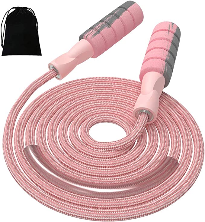 FITMYFAVO Jump Rope Cotton Adjustable Skipping Weighted jumprope for Women，Adult and Children Athletic Fitness Exercise Jumping Rope (Pink)
